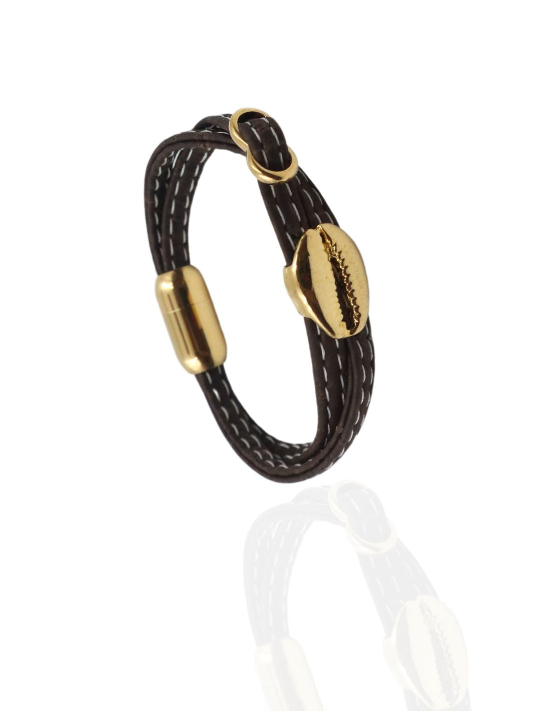 Cowrie Shell Layered Cork and 18k Gold Plated Bracelet